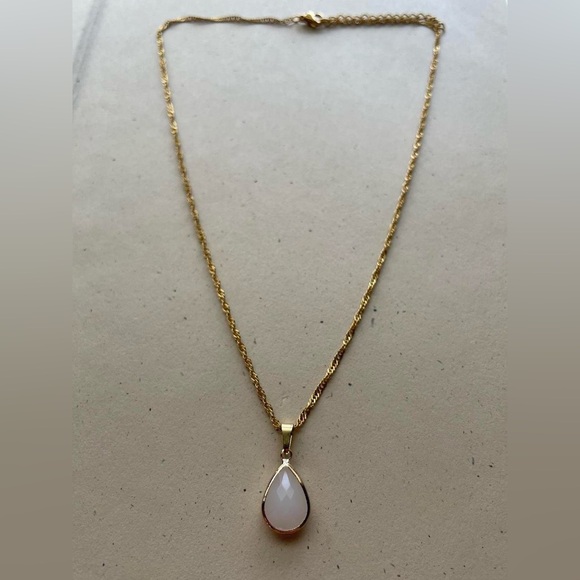 Gold White Jade Gemstone Pendant Necklace - Picture 3 of 6